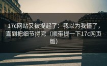 17c网站又被提起了：我以为我懂了，直到把细节捋完（顺带提一下17c网页版）