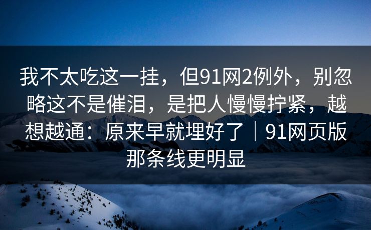 我不太吃这一挂，但91网2例外，别忽略这不是催泪，是把人慢慢拧紧，越想越通：原来早就埋好了｜91网页版那条线更明显  第1张