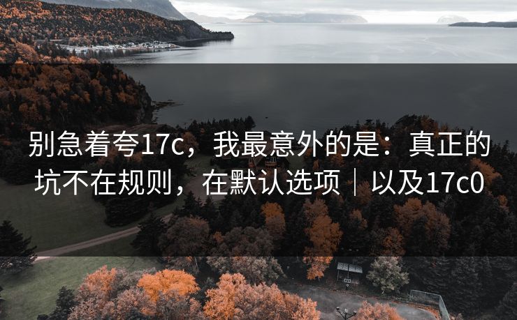 别急着夸17c，我最意外的是：真正的坑不在规则，在默认选项｜以及17c0