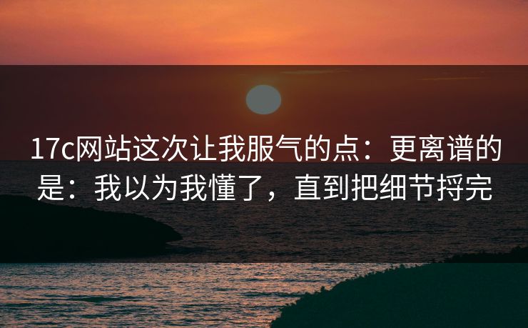 17c网站这次让我服气的点:更离谱的是:我以为我懂了,直到把细节捋完 第1张 17c网站这次让我服气的点:更离谱的是:我以为我懂了,直到把细节捋完 第1张