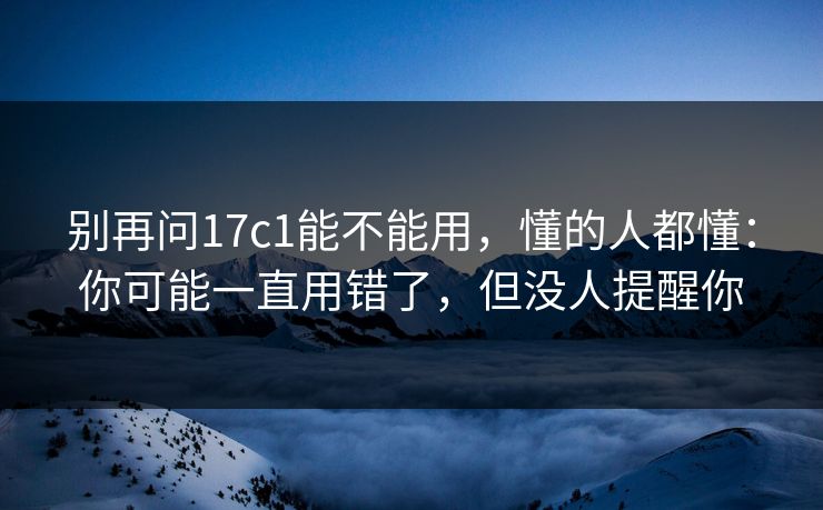 别再问17c1能不能用，懂的人都懂：你可能一直用错了，但没人提醒你  第1张